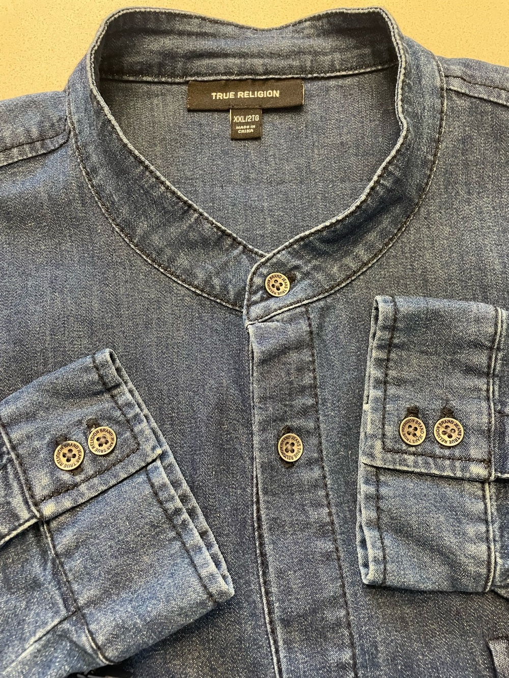 True Religion - cotton blend band collar denim shirt Size XXL